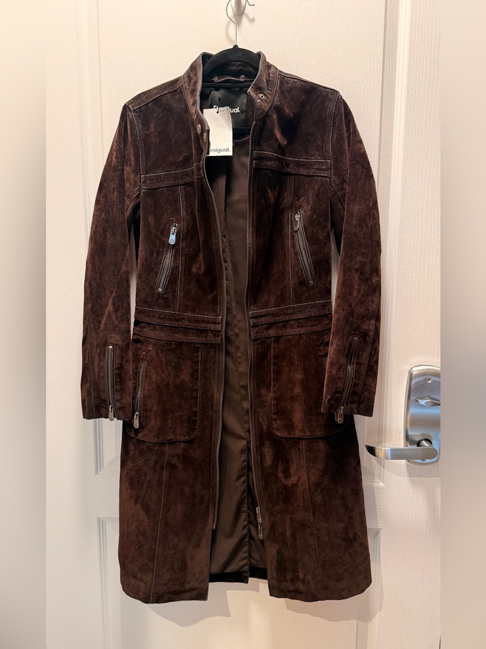 Desigual Vintage-Inspired Brown Suede Leather Trench Coat NWT Size M (Fits XS/S) - Picture 2 of 5